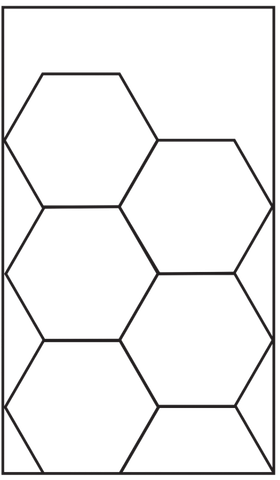 Geometric drawing of an outline square with sections divided by vertical, horizontal, and circle lines.