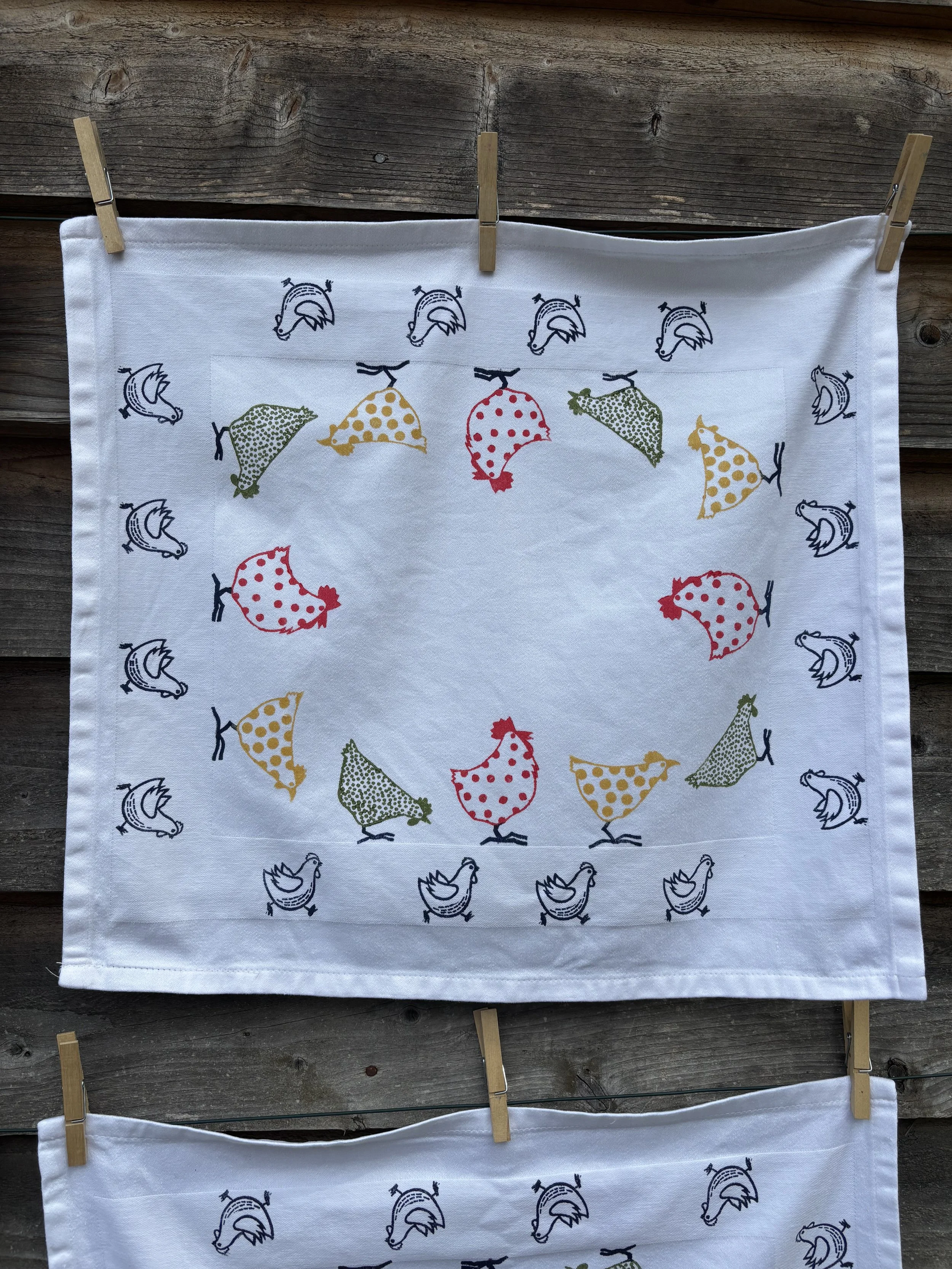 Set of Four Woodblock Printed Egyptian Cotton Napkins | Chickens