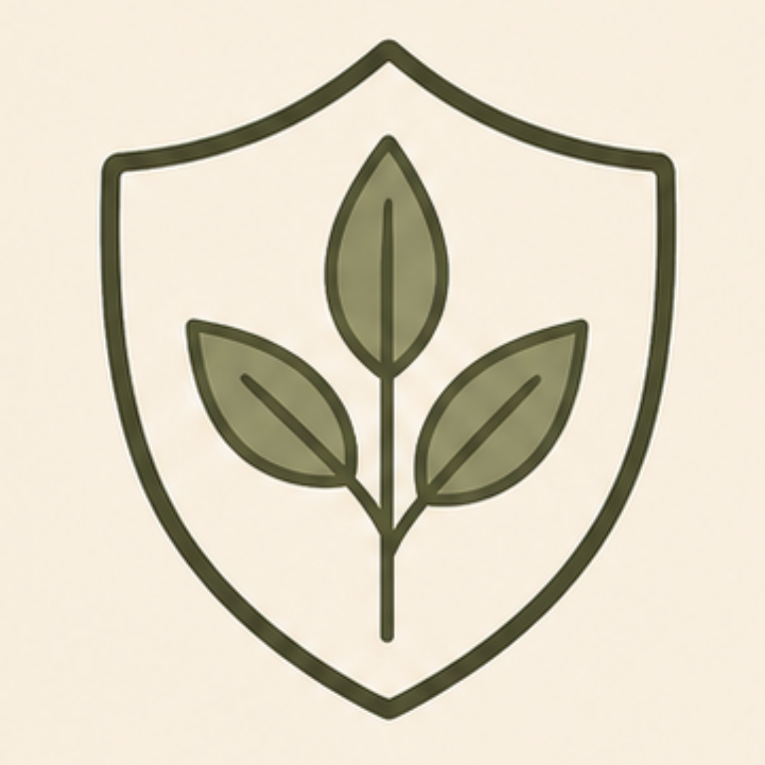 Shield with a leaf design in the center, representing eco-friendly or environmental protection.