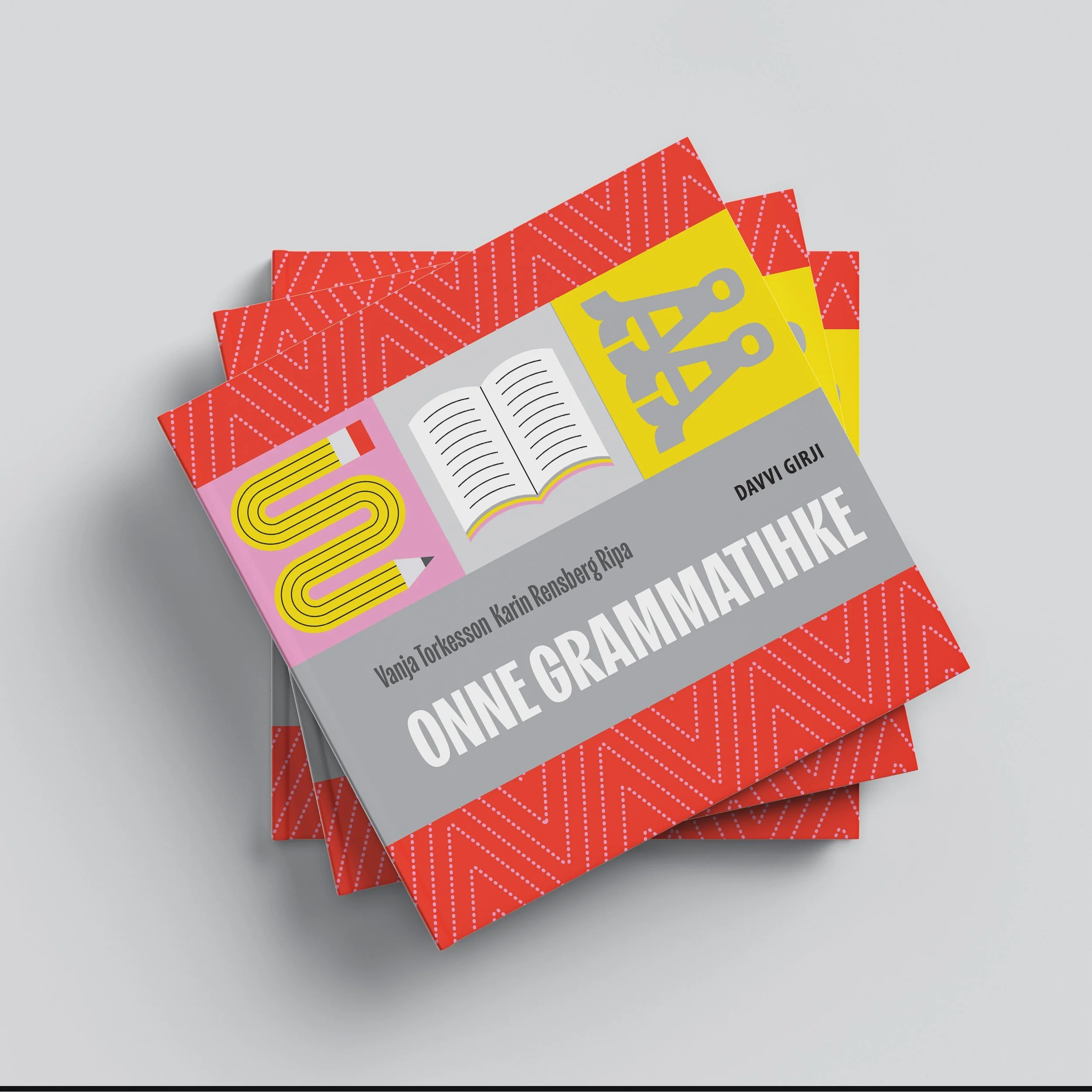 Onne grammatihke,Davvi Girji.
Grammatikkbok, sørsamisk.
Omslagsdesign, illustrasjon, layout og ombrekking