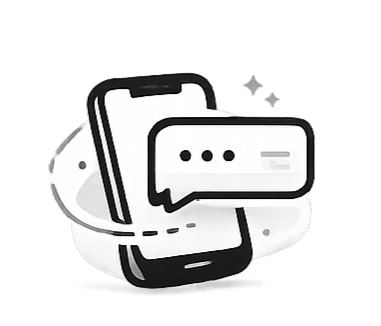 A smartphone with a speech bubble icon on the screen, surrounded by star-like sparkles.