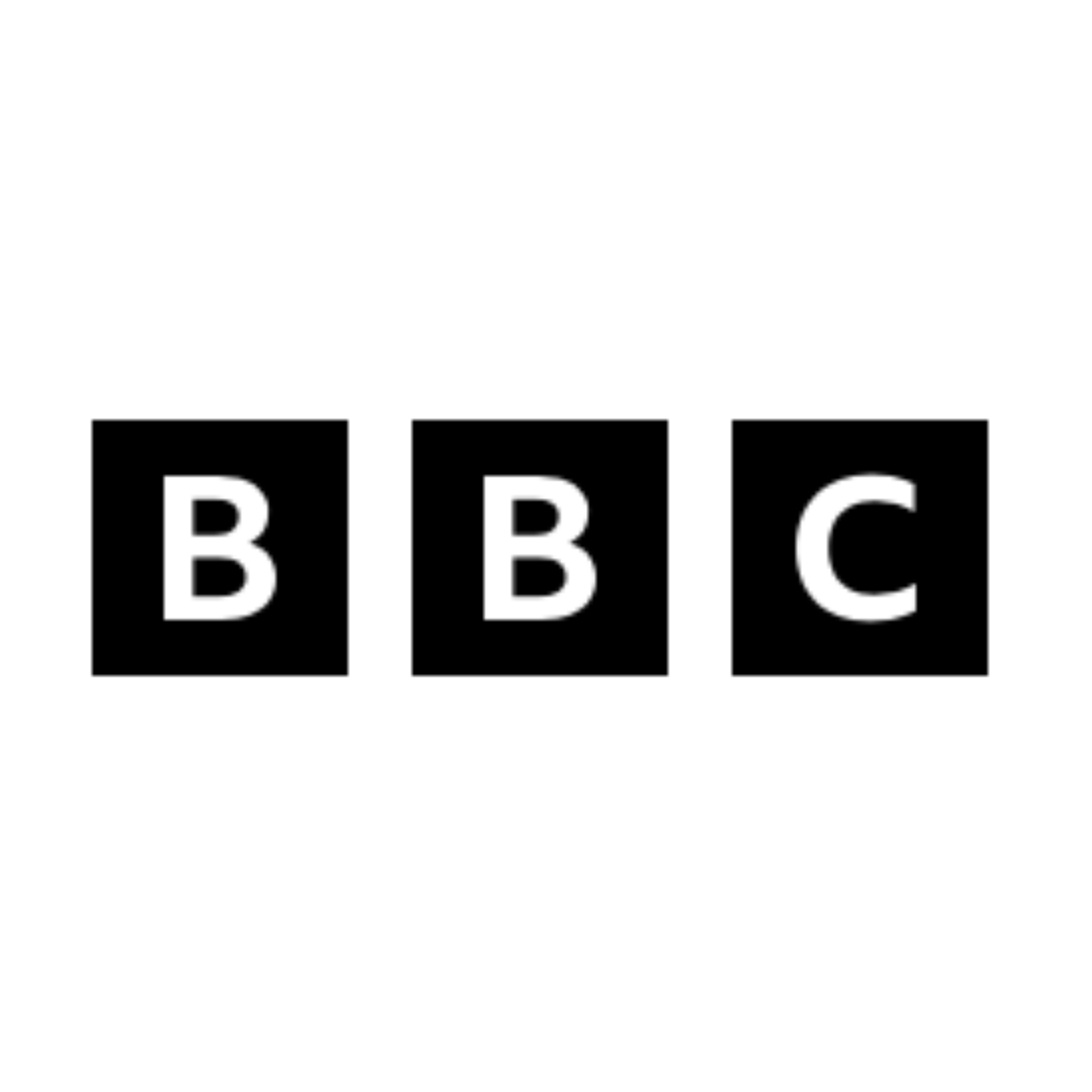 Black squares with white letters spelling 'BBC'.