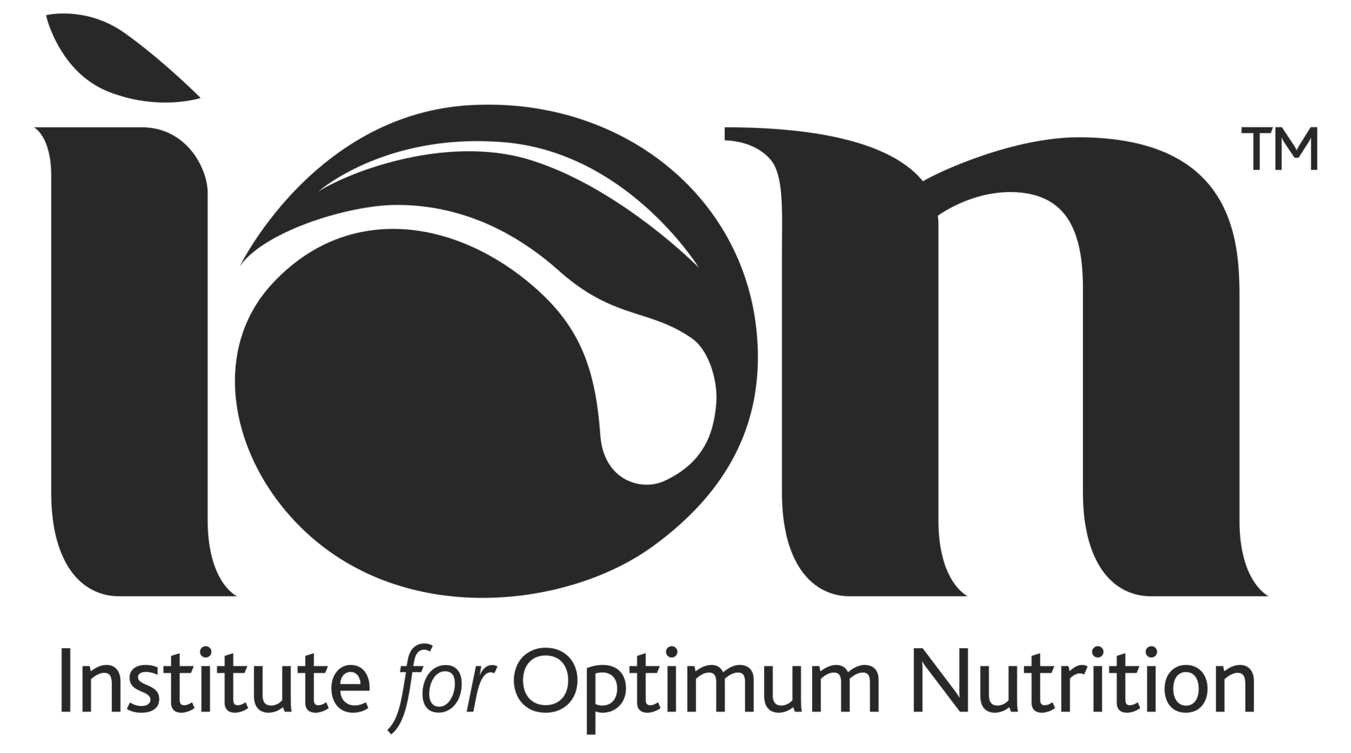 Logo of the Institute for Optimum Nutrition with stylized black leaf and the words 'io' in large lowercase letters.