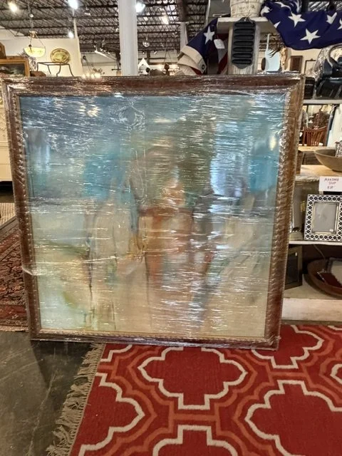 60-by-60-inch oil painting before protective wrapping and enclosed transport by Slohaven Transfer.