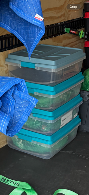 Bins with carefully packed irreplaceable items.