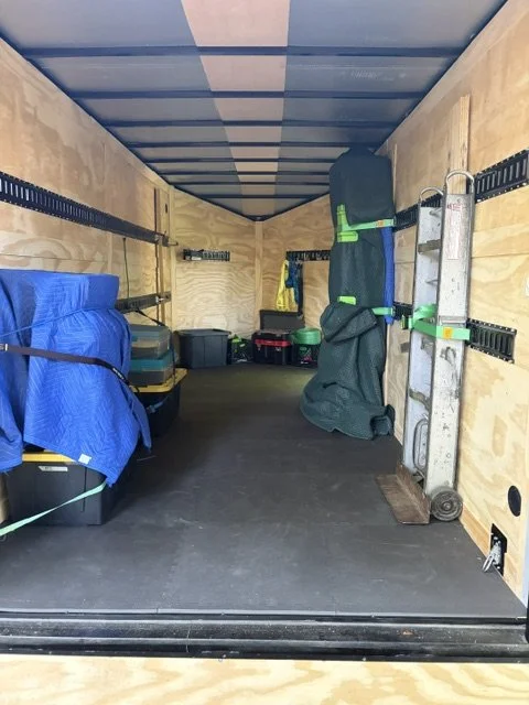 interior of trailer packed and ready for travel to Knoxville, TN