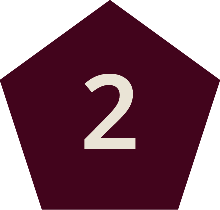 A dark purple pentagon with the number 2 in white in the center.