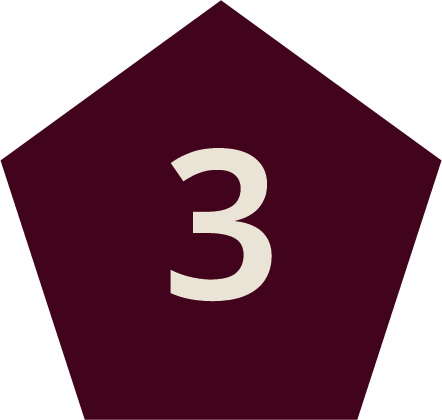 A dark purple pentagon with a large white number 3 in the center.