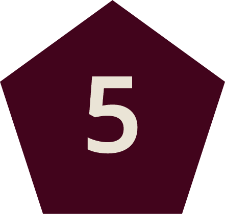 A five-sided black pentagon with a large white number 5 in the center.