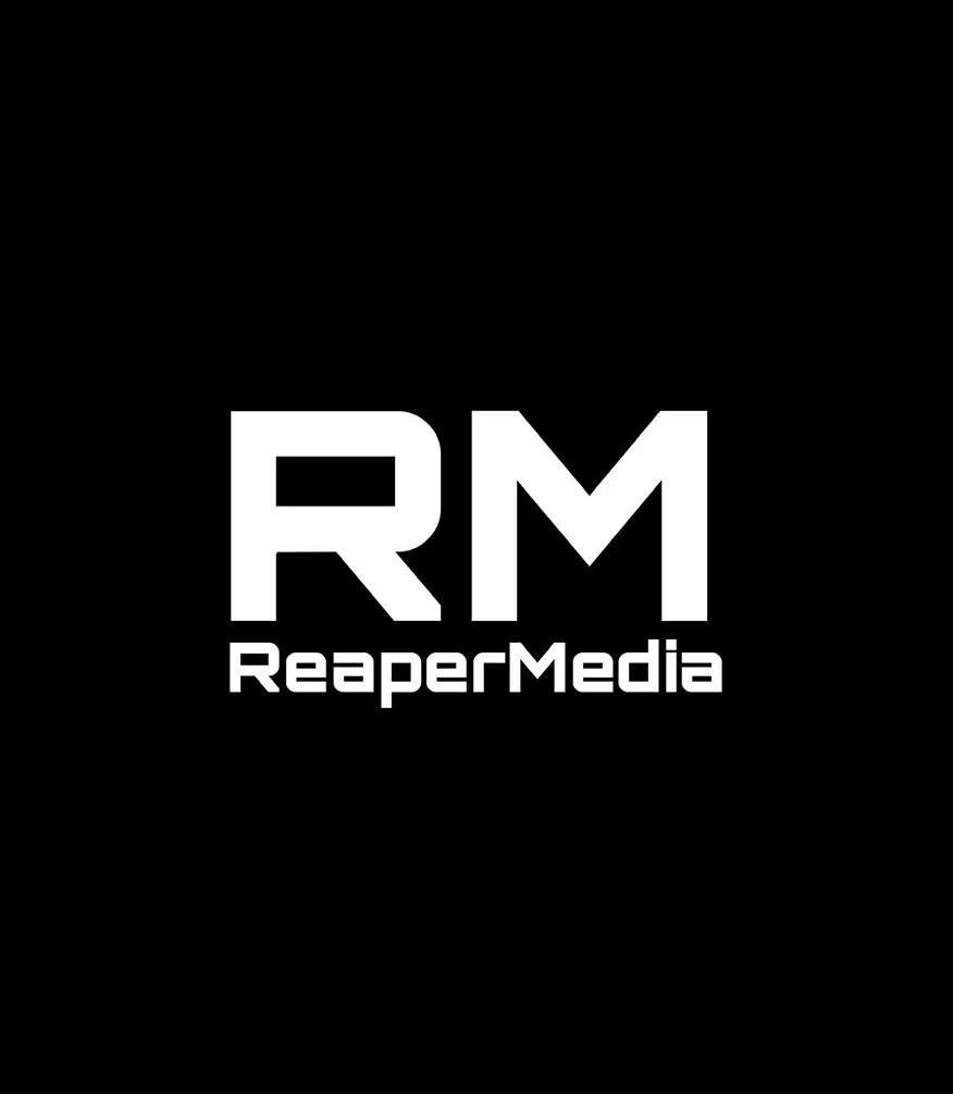 Black background with white text displaying 'RM' and 'ReaperMedia' underneath.