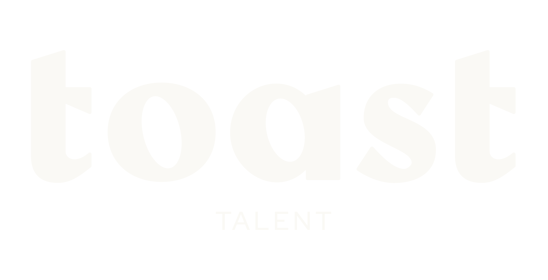 The logo for 'Talent' with the word 'toast' in large white lowercase letters on a black background, and the word 'TALENT' in smaller white uppercase letters underneath.