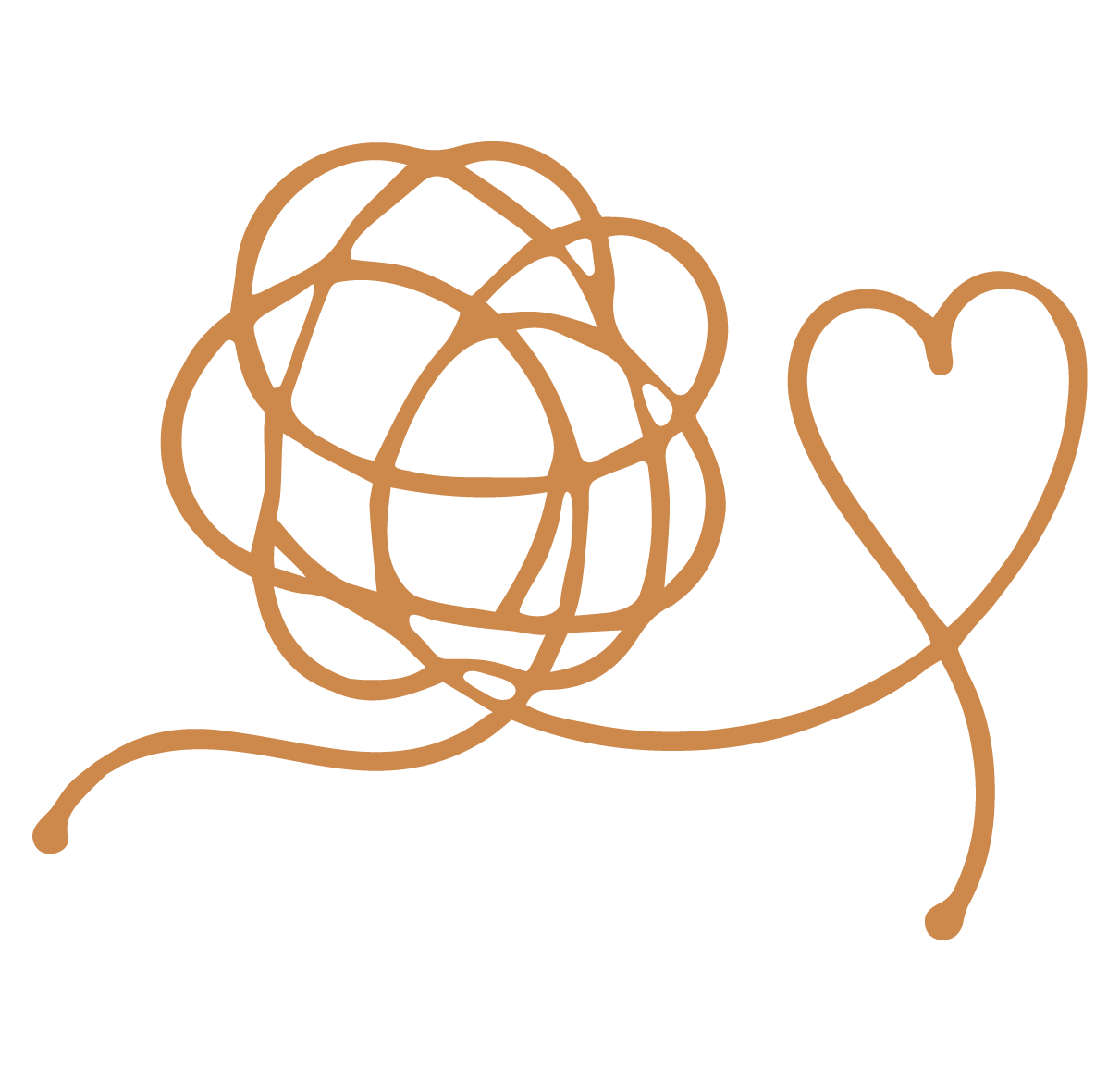A single continuous line drawing of a ball of yarn with a loose end forming a heart shape.