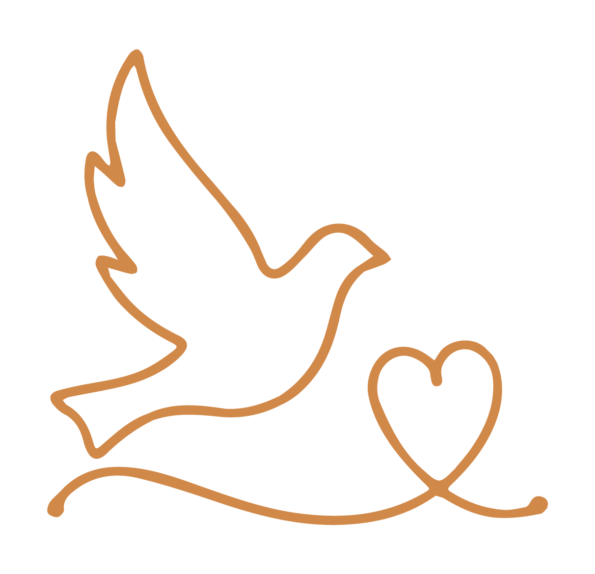Line drawing of a dove with a heart beneath it.