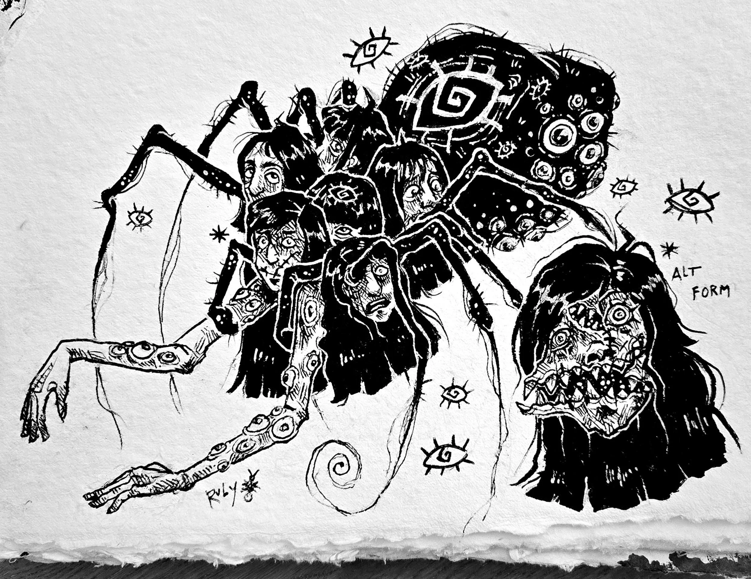 Spider Lady (acrylic pen on paper)