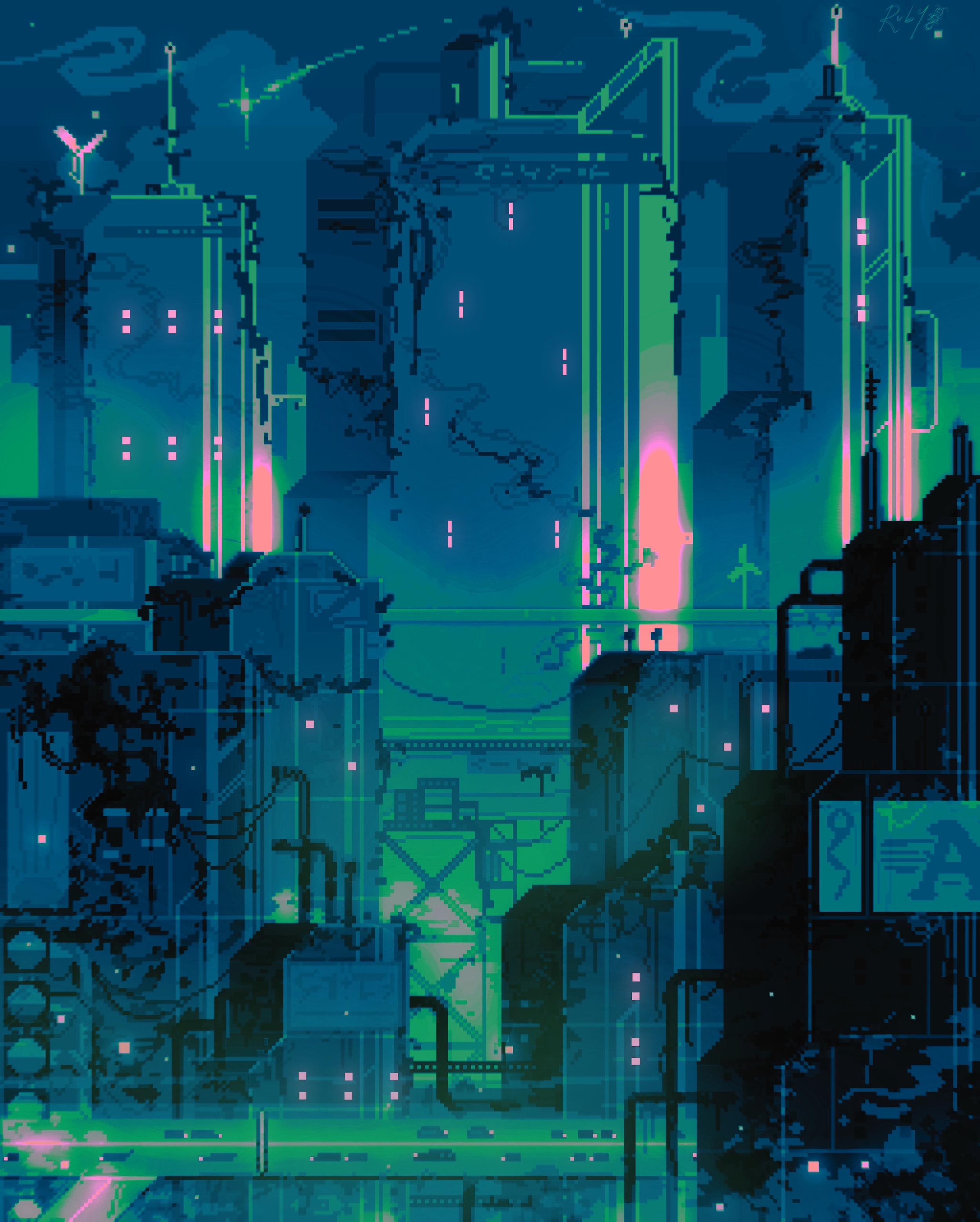 Cyberia - night
(digital pixel art)