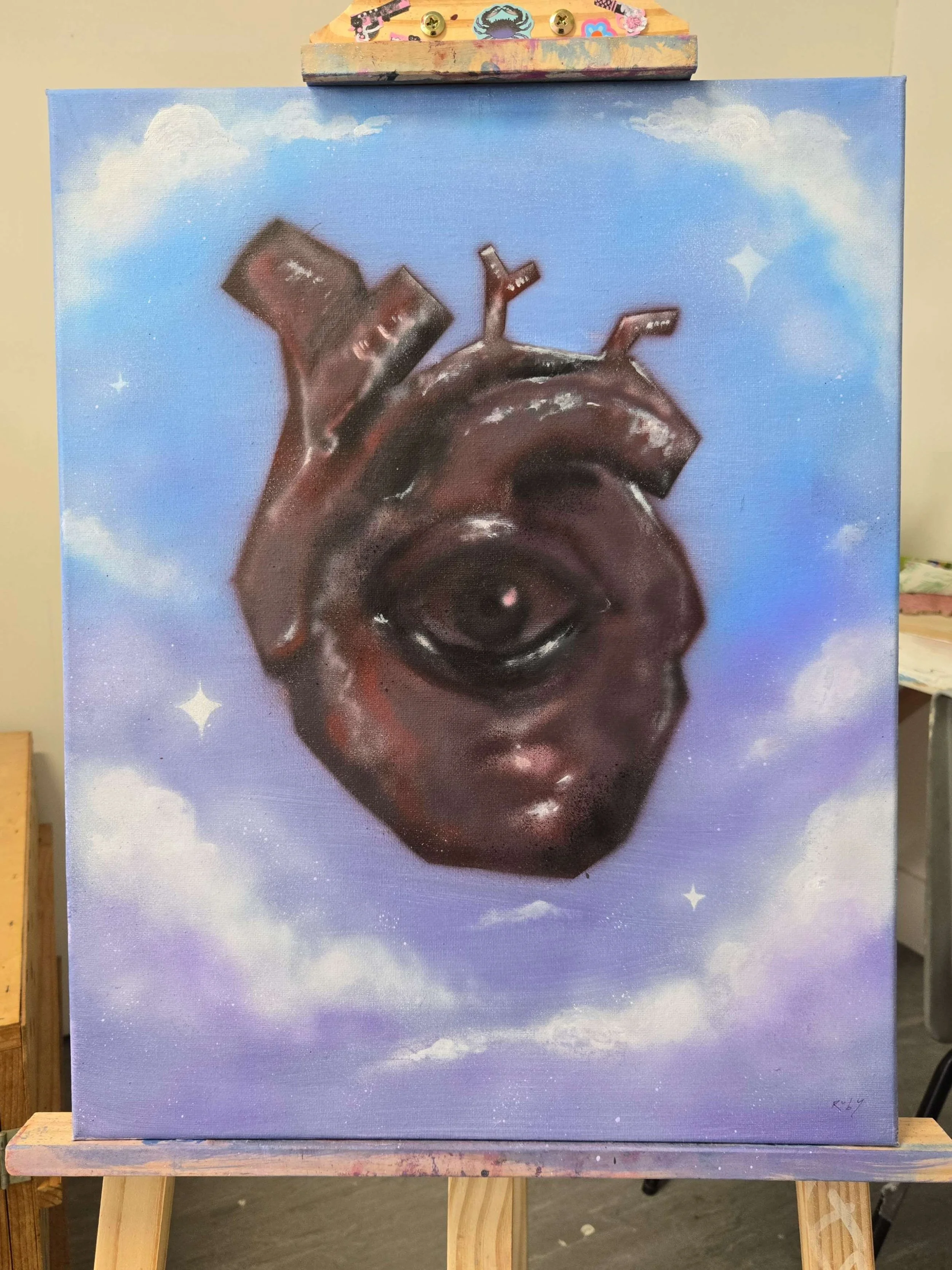 Heart Eye in the Sky (airbrush on canvas) 