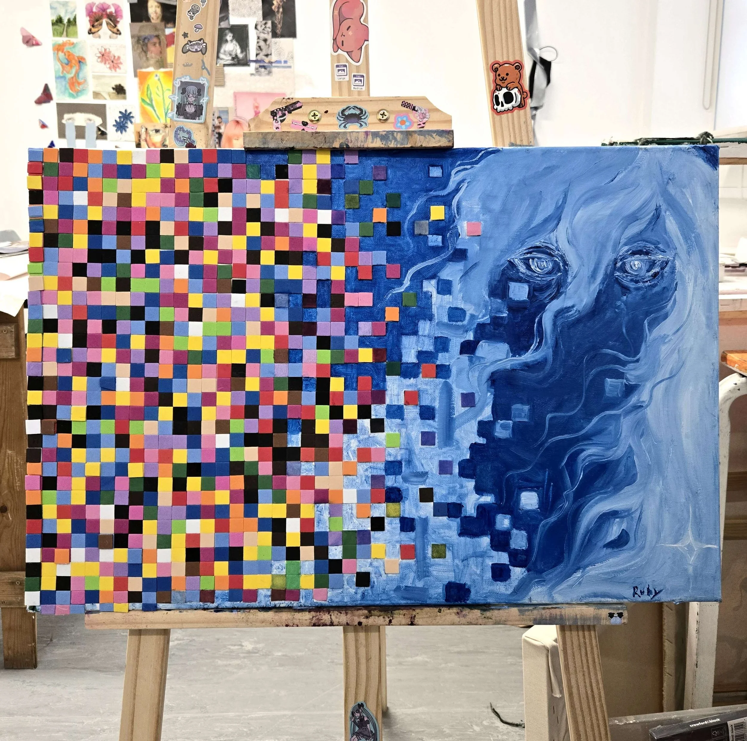 Ghost in the Machine
(oil paint on canvas, foam squares)