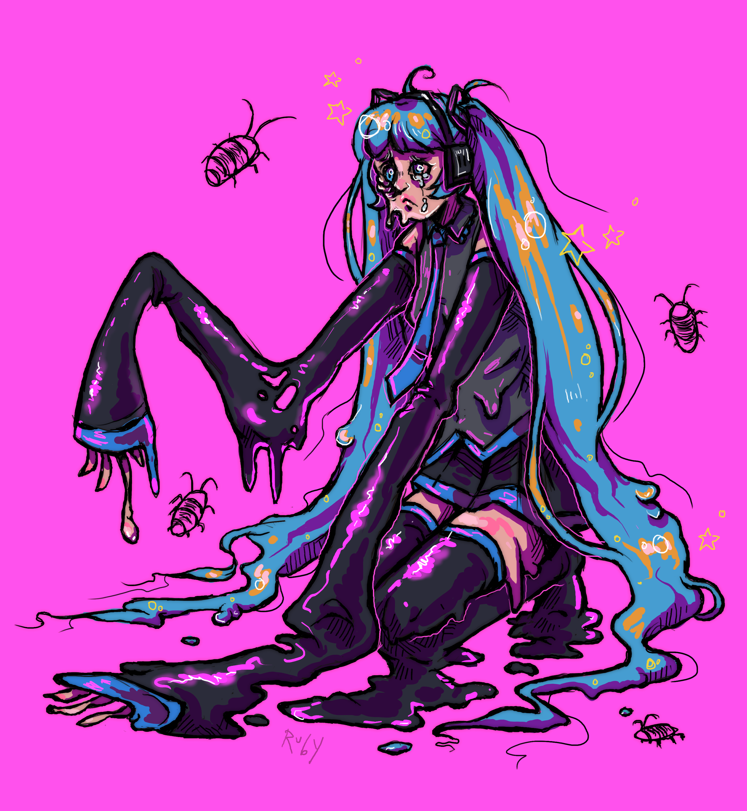 Melting Miku (digital illustration, procreate) 