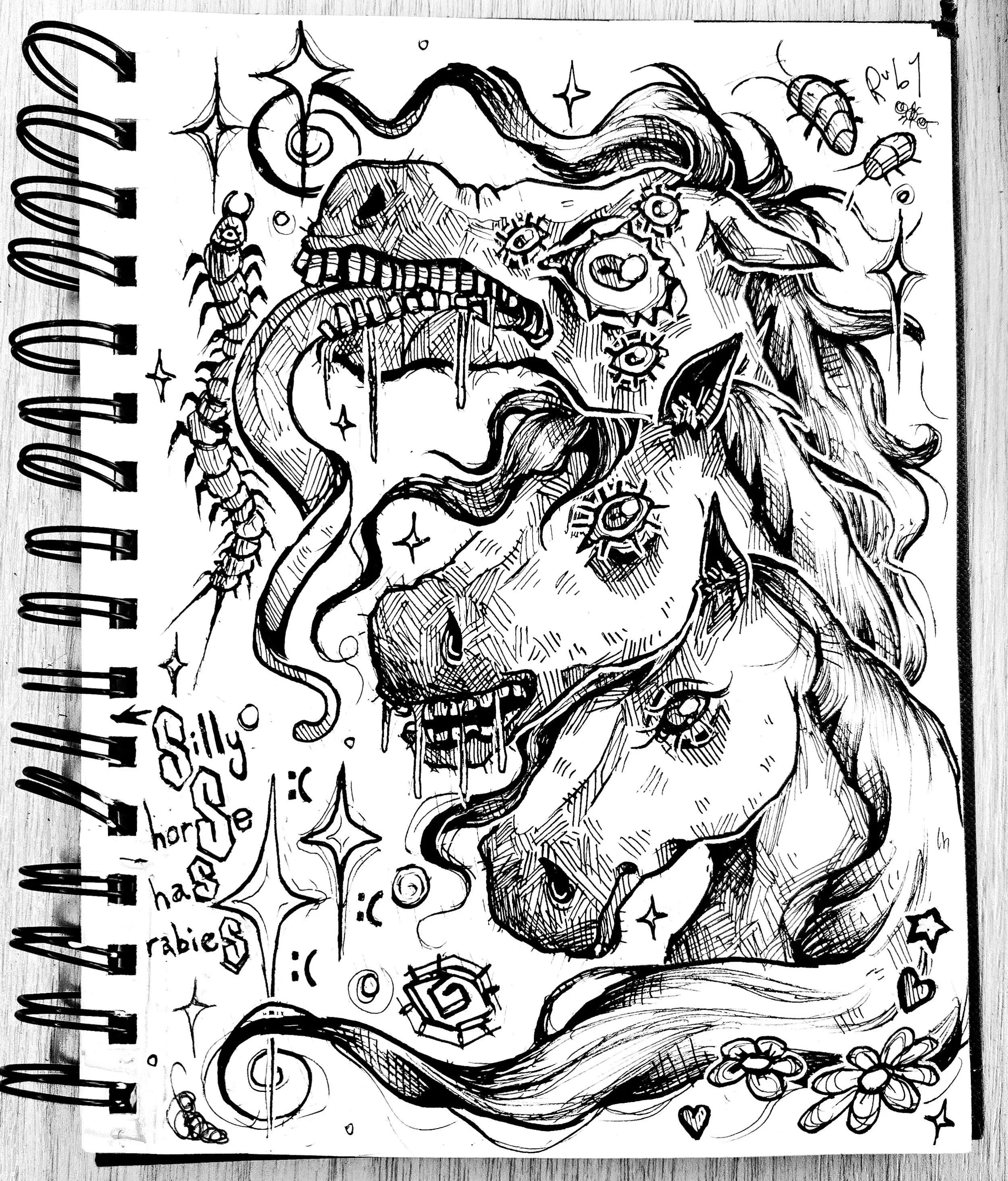 Silly Horse Has Rabies (acrylic pen on paper)