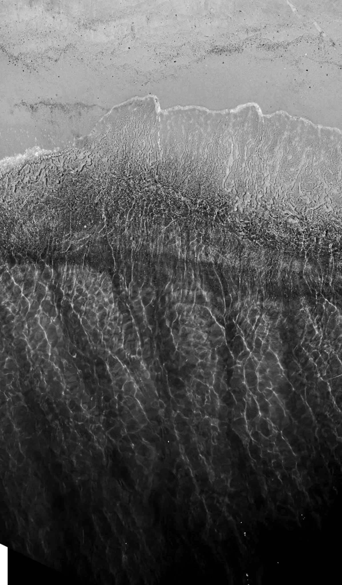 Close-up of a textured surface resembling frosted or icy ice with intricate patterns.