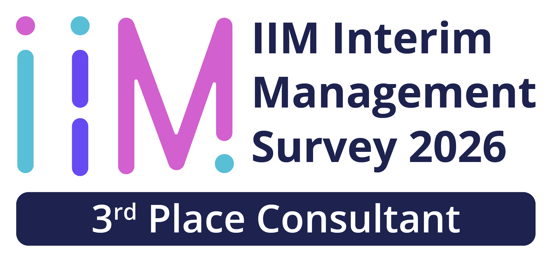 Certification badge for IM Interim Management Survey 2026, indicating third place for a consultant