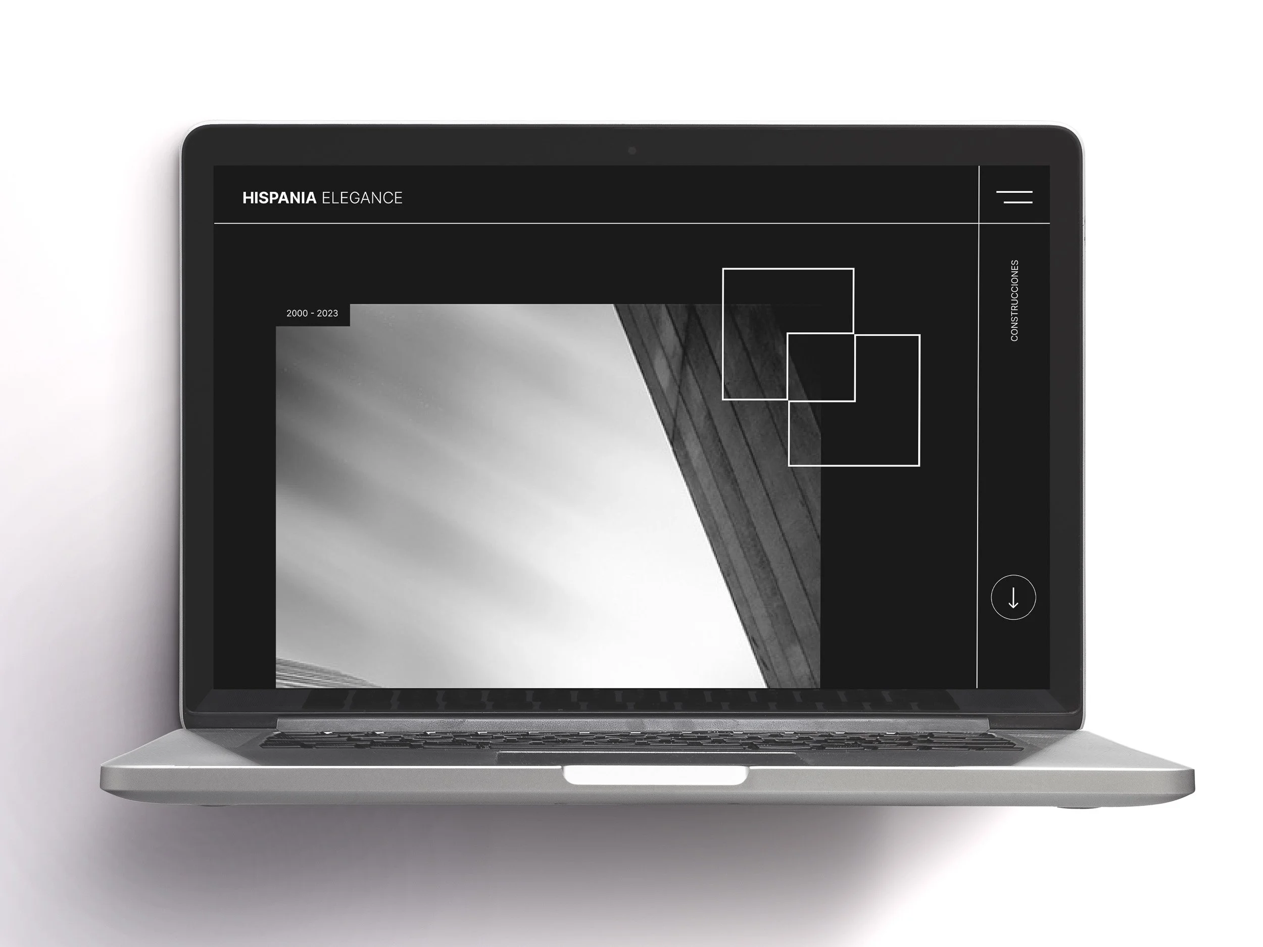 Mockup de una página web mostrándose en una pantalla de un ordenador portátil.