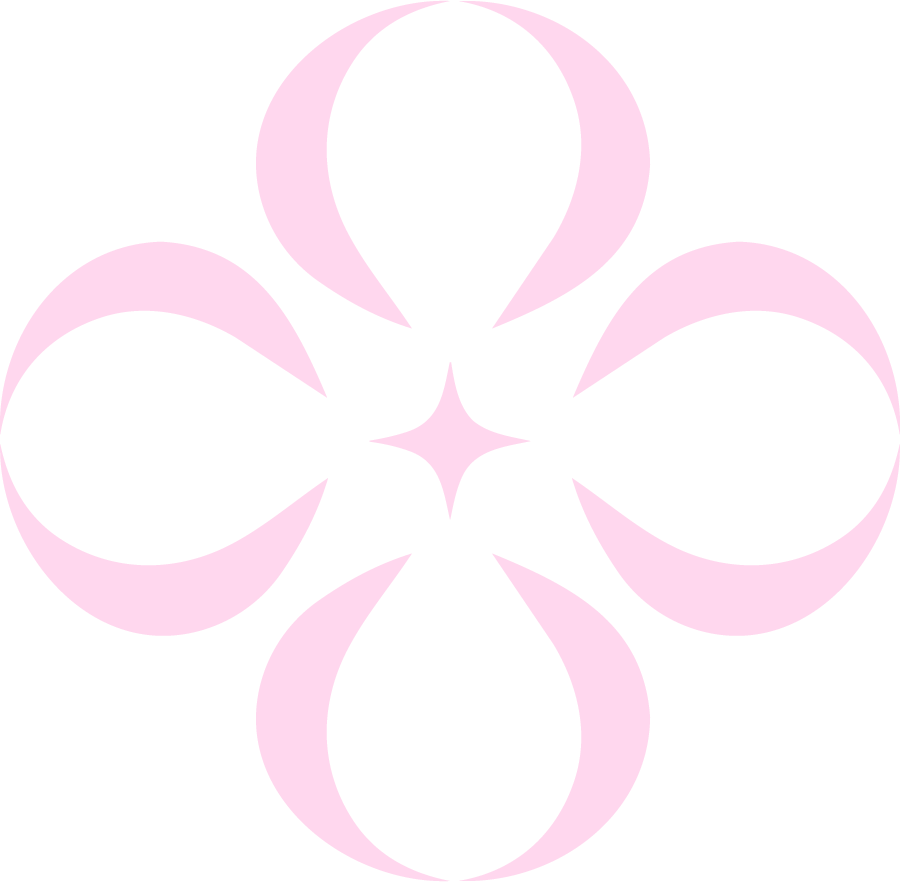 A symmetrical design featuring four teardrop-shaped lavender elements arranged around a central point, creating a flower-like pattern on a black background.