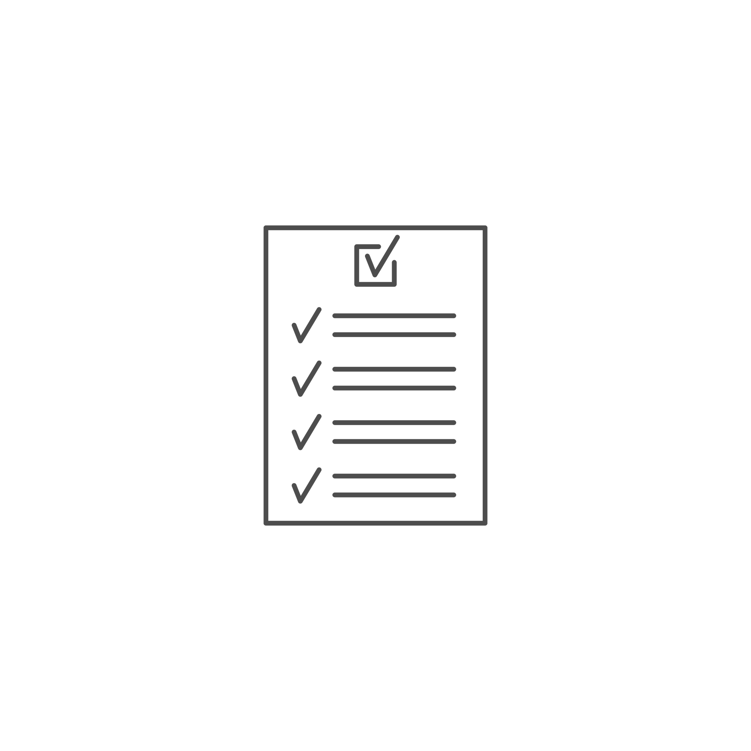 Black background with a simple line drawing of a checklist with checkmarks inside boxes.