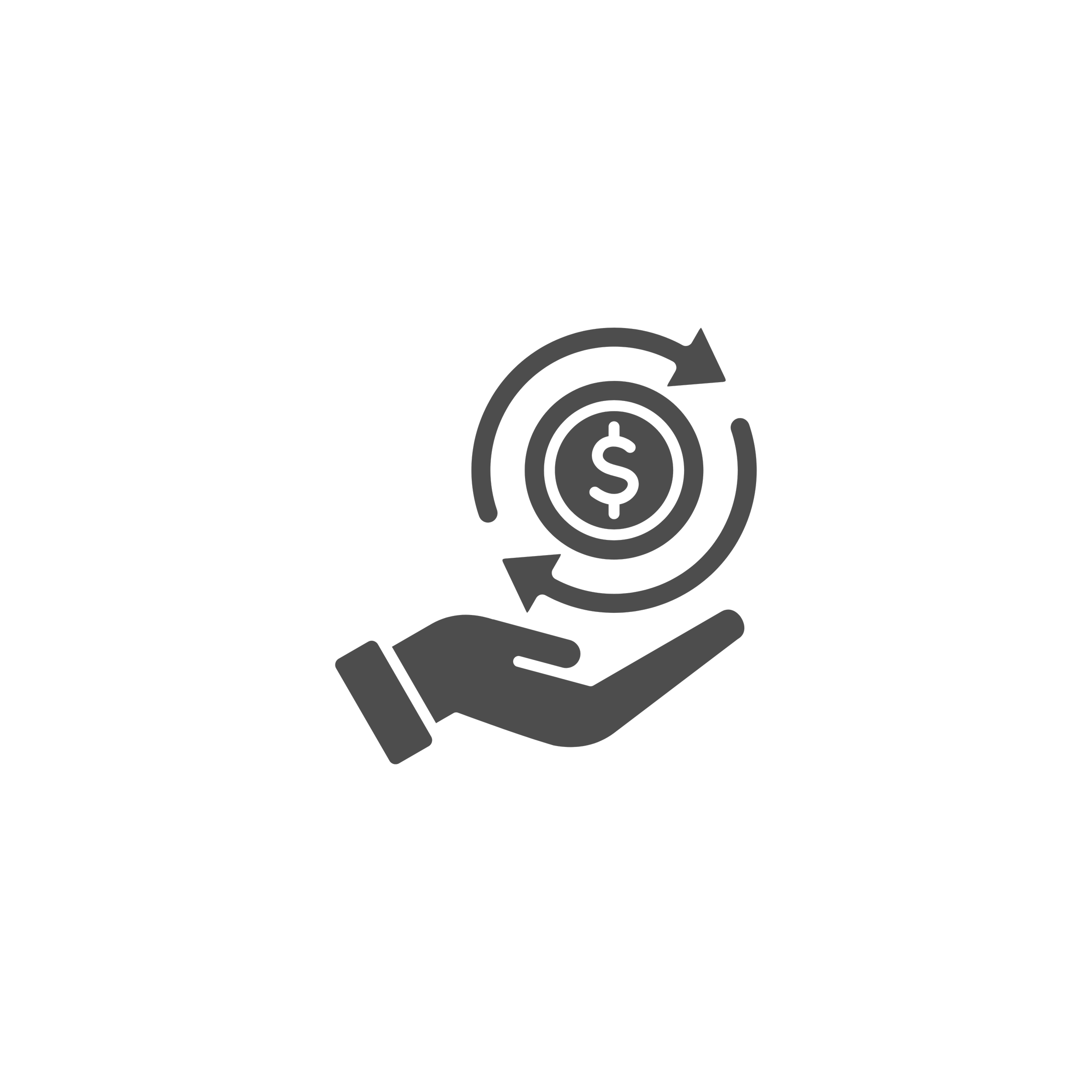An illustration of a hand holding a small circular target with a dollar sign in the center, surrounded by concentric circles and two curved arrows indicating a cycle.
