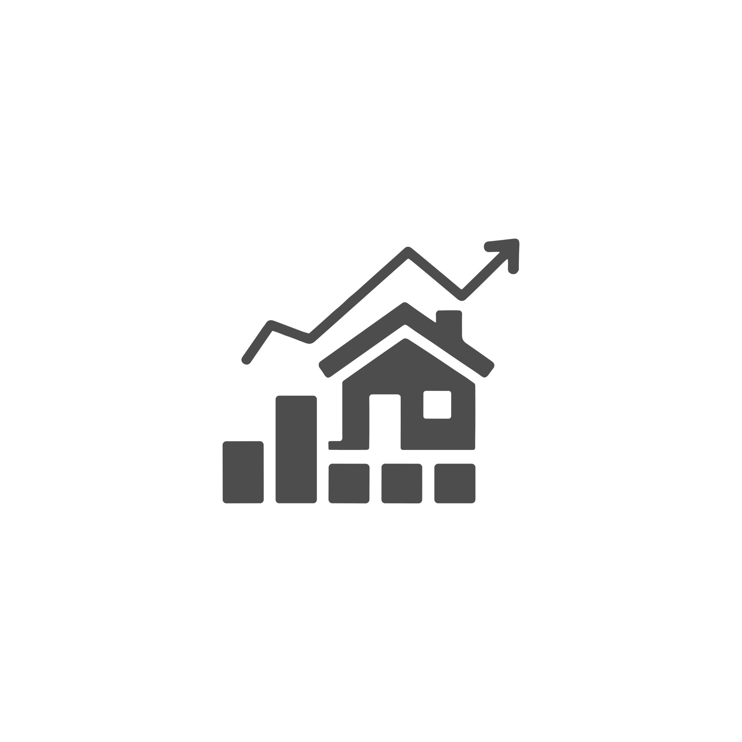 Black image with a gray upward trending arrow line graph.