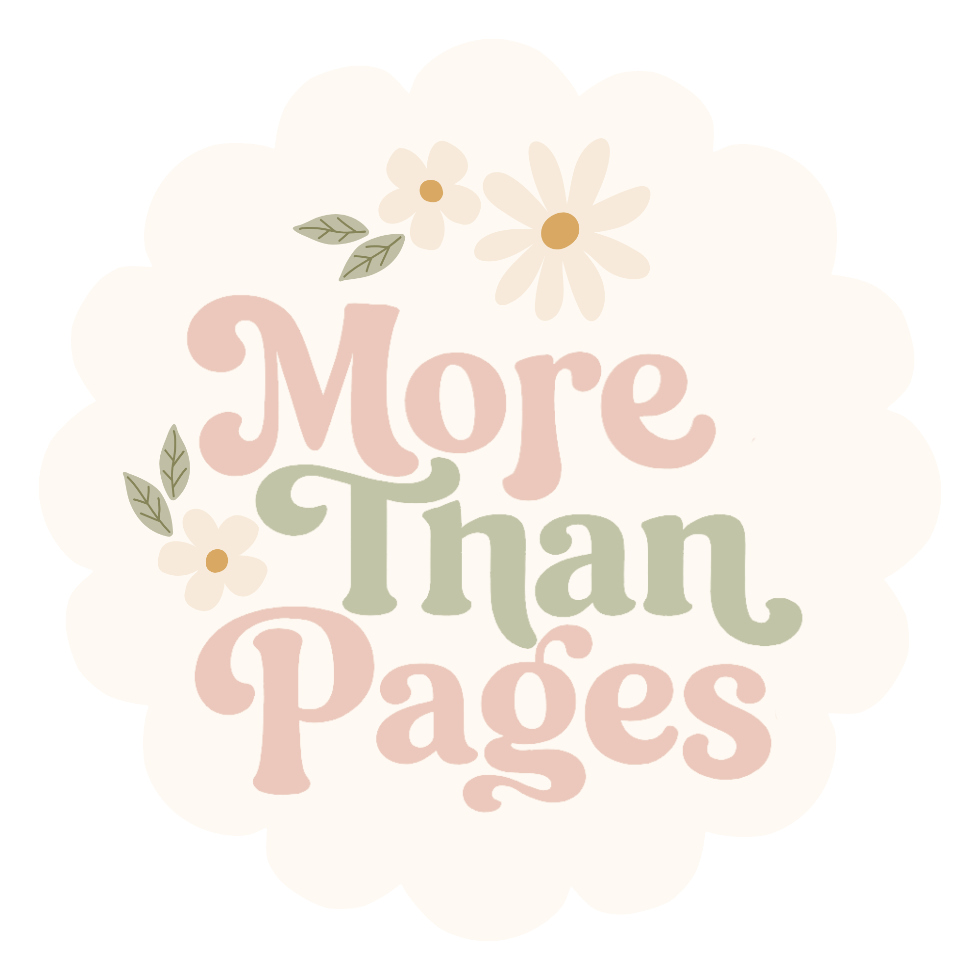 Decorative image with flowers and the words 'More Than' in pastel pink and green colors.