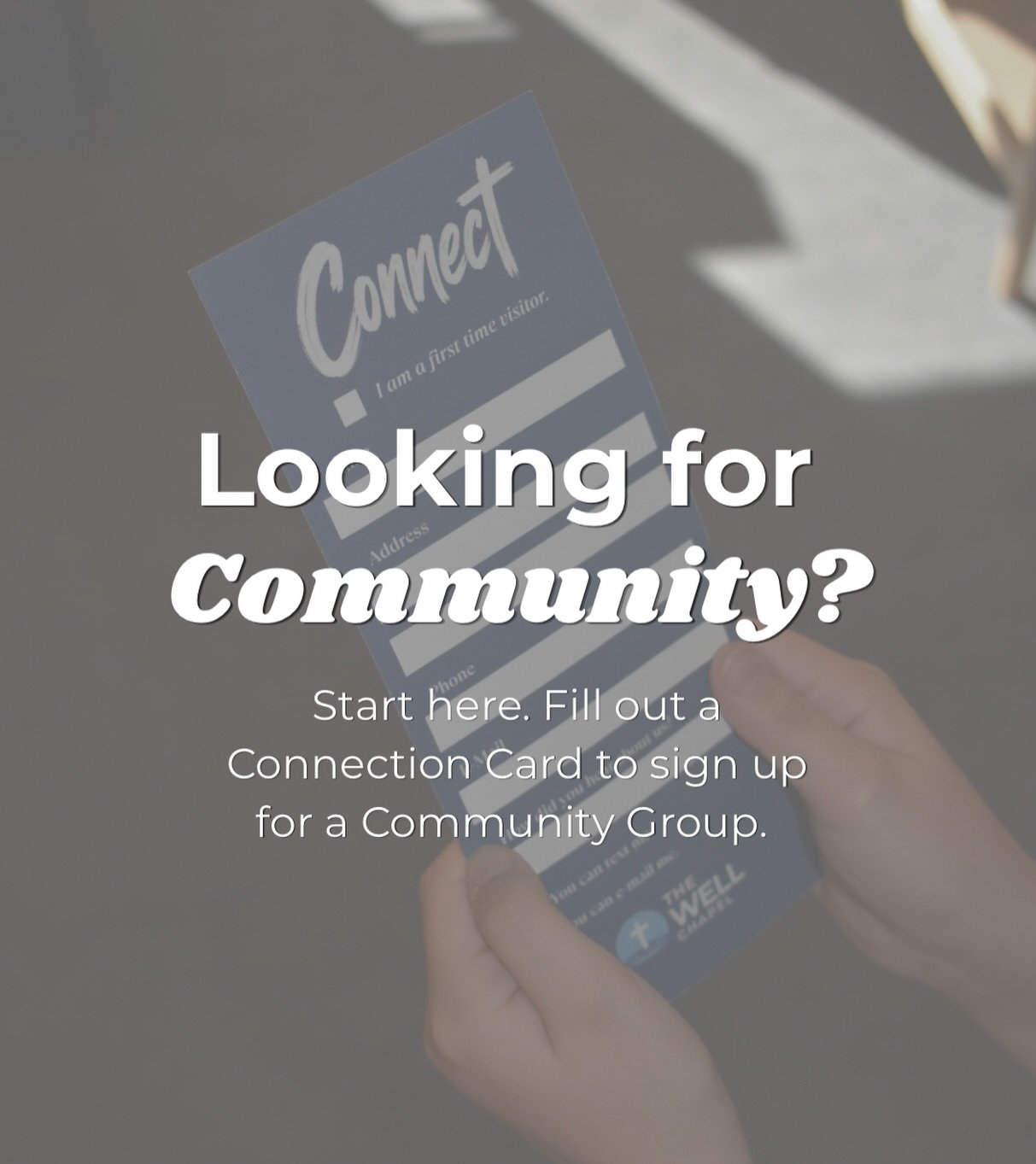Want to join a Community Group? Here&rsquo;s How!⬇️

&bull;Visit the Welcome Center to grab a Connection Card, or fill one out virtually on our website. 
&bull;Check this box➡️ &ldquo;I want to join a Community Group&rdquo;
&bull;Our staff will get i