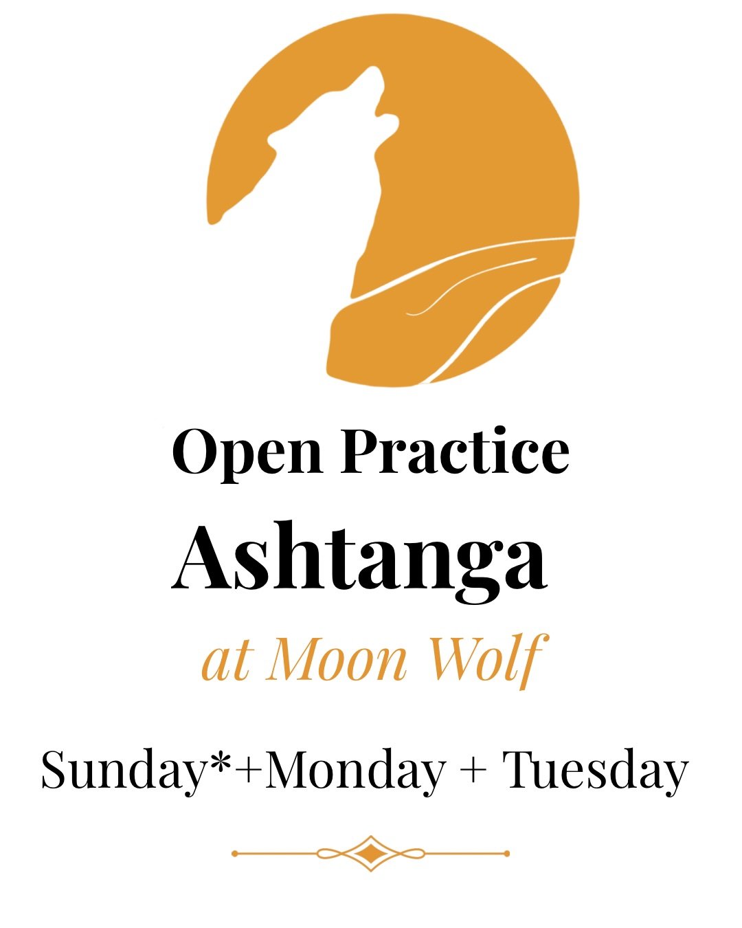 Open Practice Ashtanga Yoga at Moon Wolf in Charlotte, NC on Sunday, Monday, and Tuesday.