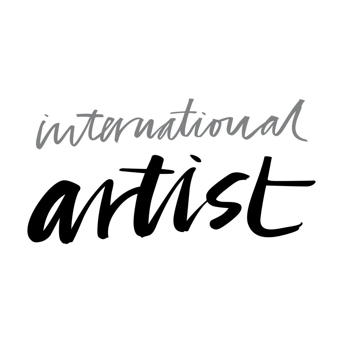 Text saying 'international artist' with 'international' in gray cursive and 'artist' in bold black cursive.