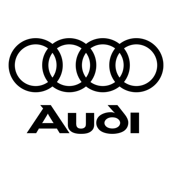 Audi logo with four interlocked rings above the word 'Audi' in stylized font.