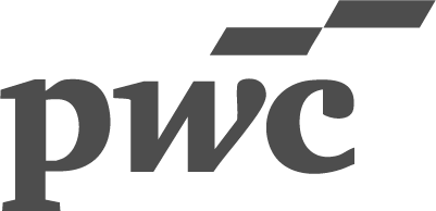 PWC logo with black and gray design elements.