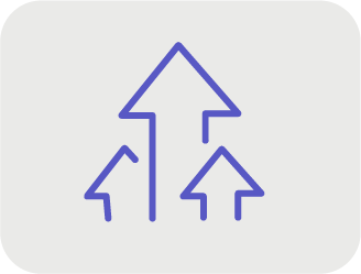 Three upward-pointing arrows with the largest arrow in the center and two smaller arrows on either side, all outlined in blue.