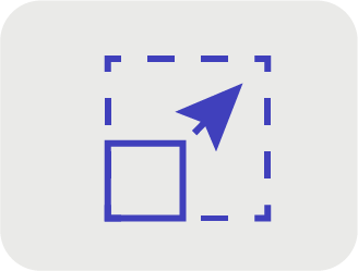 Icon of a computer cursor pointing at a square within a dotted square outline.