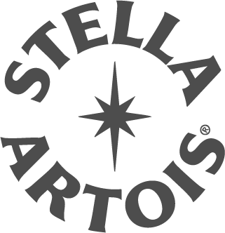 Stellla Artois logo with text and a starburst design in the center.
