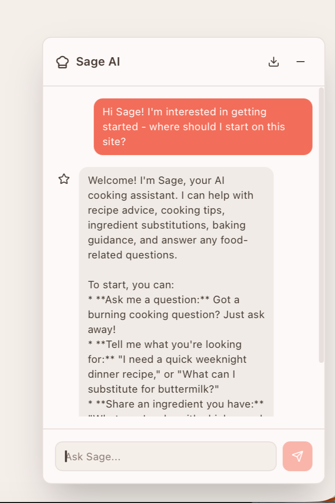 Tablespoon offers the support of Sage, our baking and food science expert to help users navigate the system and their experiments! 