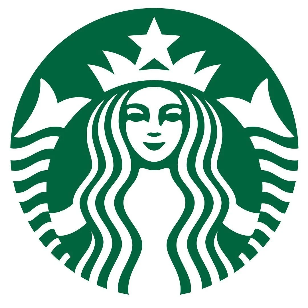 The Starbucks logo featuring a green circle with a white, stylized mermaid with long wavy hair, a crown with a star on top, and twin tails.