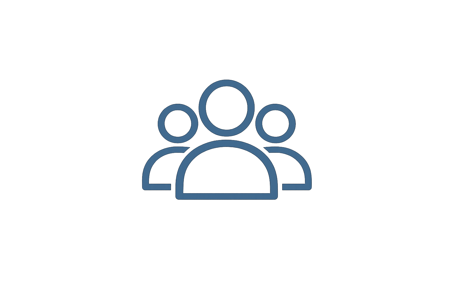 Icon of three stylized people outlined in blue on a gray and blue gradient background.