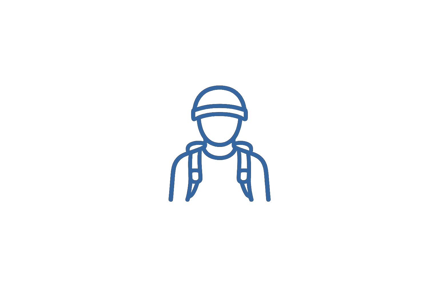 Visit Wild Wales with Emily Coates. Line drawing of a person wearing a backpack and a helmet.