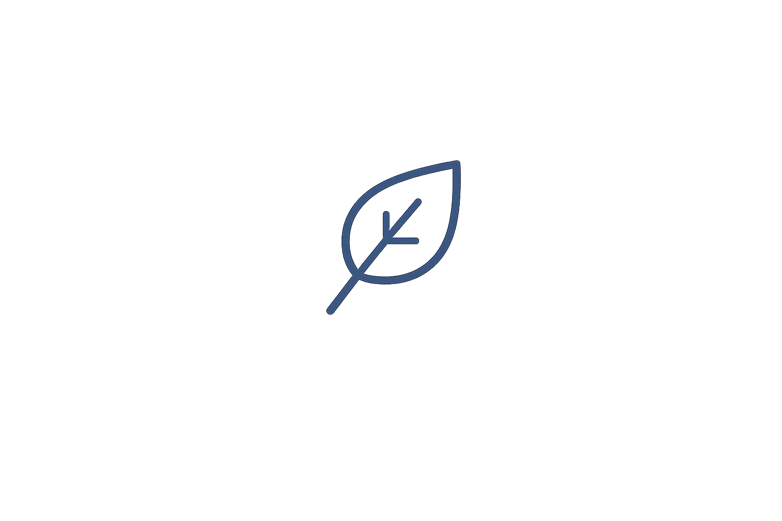 Simple line drawing of a leaf with a small branch and a vein in the center, against a black background.