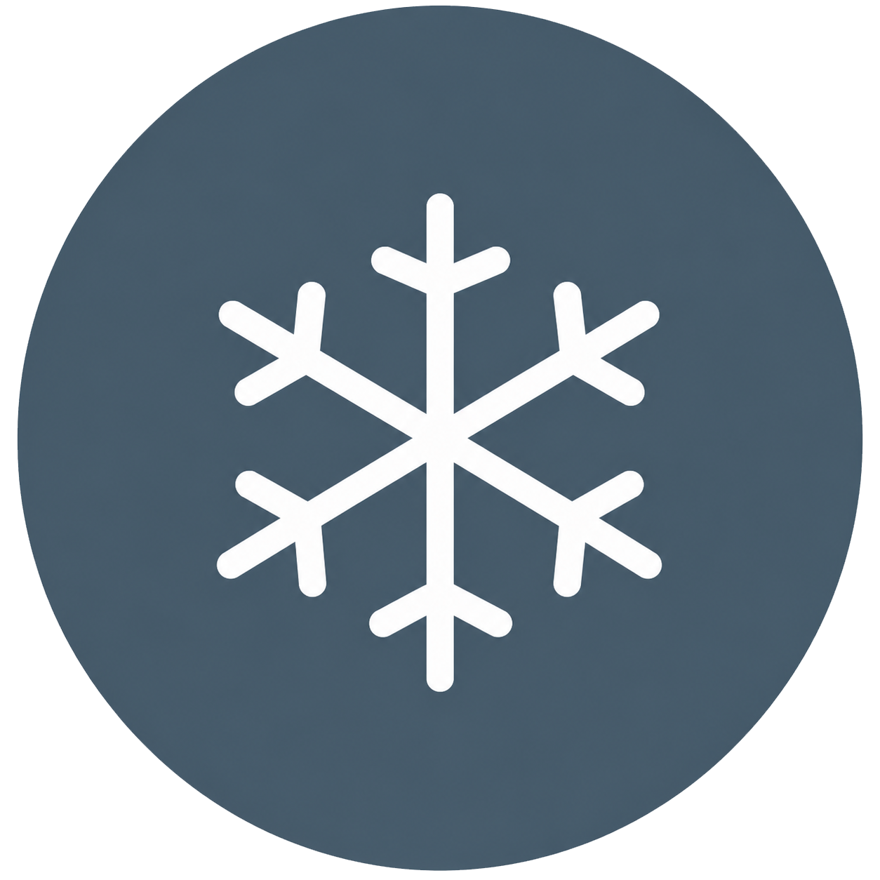 Visit Wild Wales with Emily Coates. Snowflake icon on a dark blue circular background.