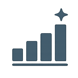 Bar graph showing increasing data with four bars, each taller than the previous, ending with a star-shaped highlight at the top of the tallest bar.