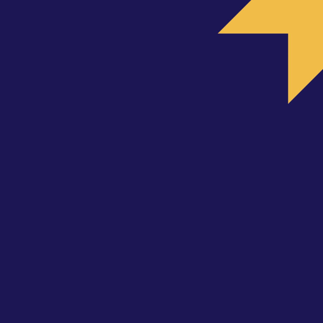 A yellow geometric shape in the top right corner on a dark blue background.