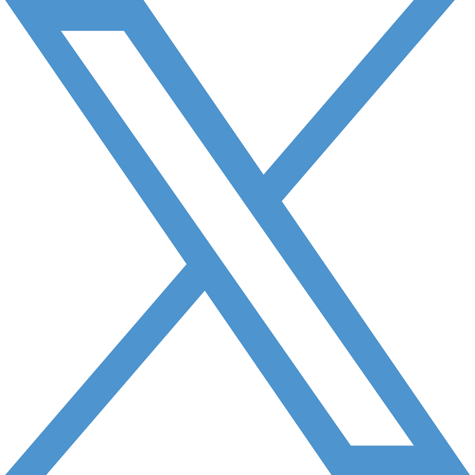Large blue "X" logo on a white background.