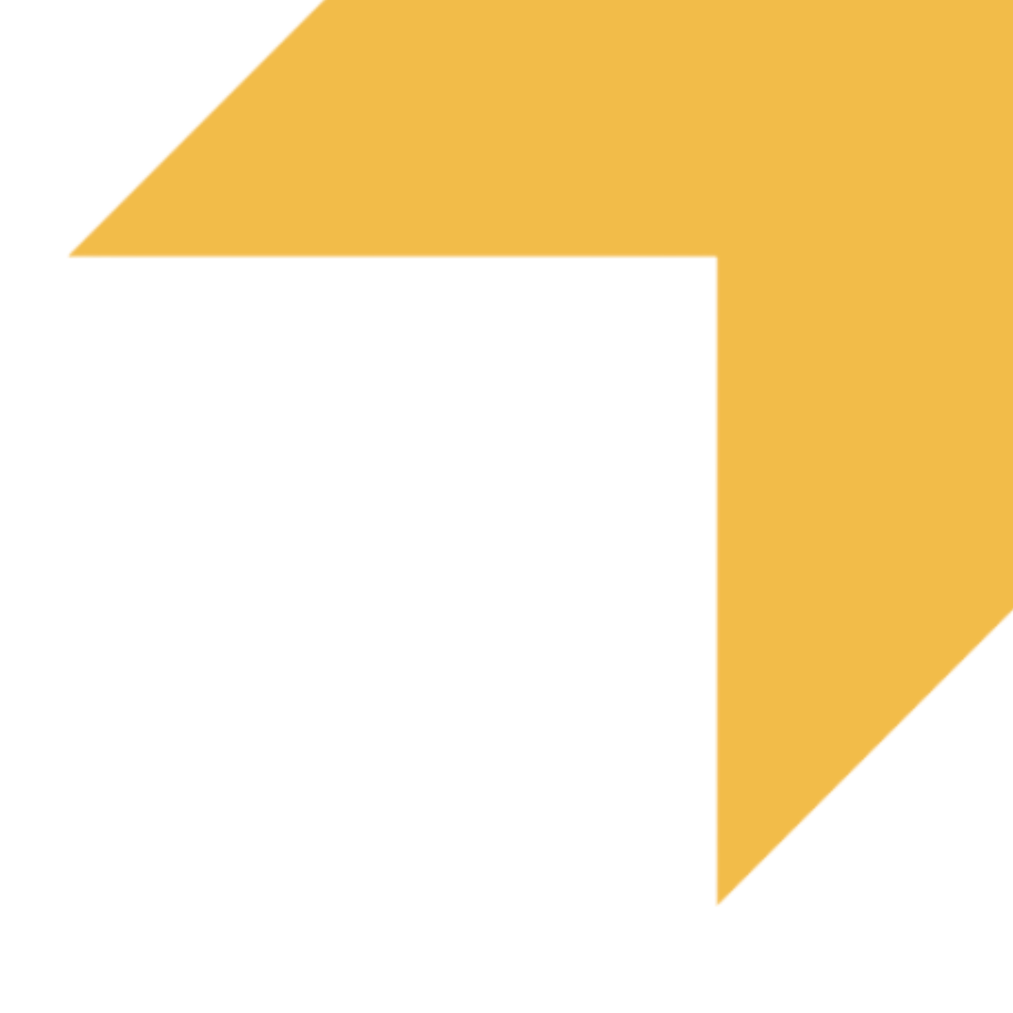 Yellow FFTA angular geometric shape on a white background, resembling an arrow pointing to the upper right corner.