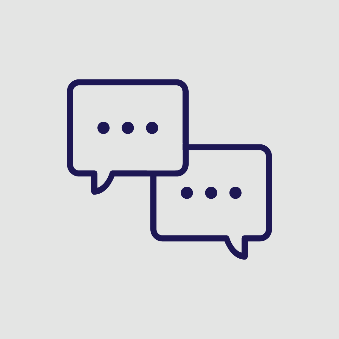 Two overlapping speech bubbles with ellipsis dots inside, representing a conversation or messaging for foster care best practices